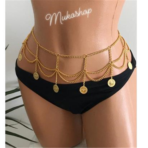 bls-miracle 2022 Boho Multi-level Golden Coin Pendant Waist Chain For Women Fashion Jewelry Belt Body Chains Party Gift Jewelry ► Photo 1/6