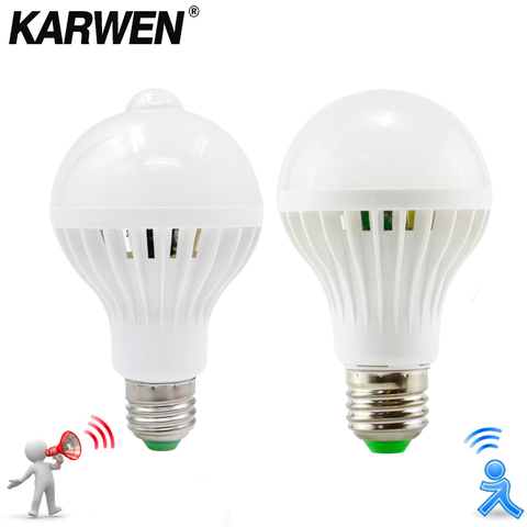 KARWEN AC 85-265V Smart Sound/ PIR Motion Sensor Bombillas LED Bulb E27 3W 5W 7W 9W 12W Induction lamp Stair Hallway light ► Photo 1/6