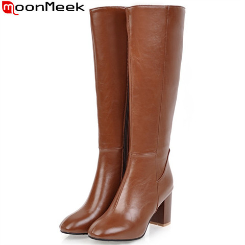 MoonMeek Large size  34-45 fashion autumn winter boots women square toe zip high heels shoes knee high boots women 2022 new ► Photo 1/6