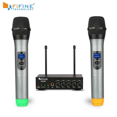 Fifine UHF Dual Channel Microphone System with two Wireless Handheld Microphone for Family KTV Bar Part Small Outdoor Stage K036 ► Photo 1/6