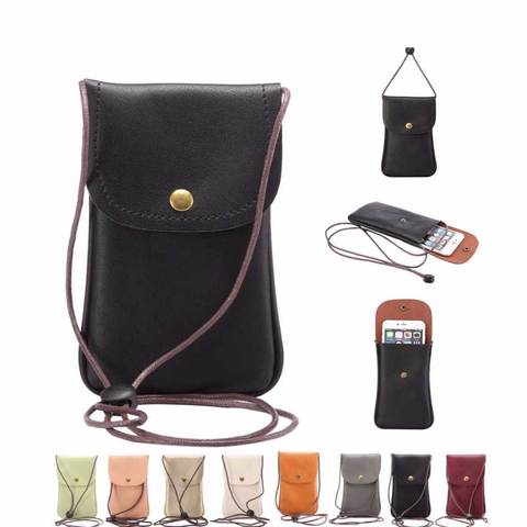 Universal Leather Cell Phone Bag Shoulder Pocket Wallet Pouch Case Neck Strap Fit For Smaller Than 5.7 inches Phone Model ► Photo 1/6