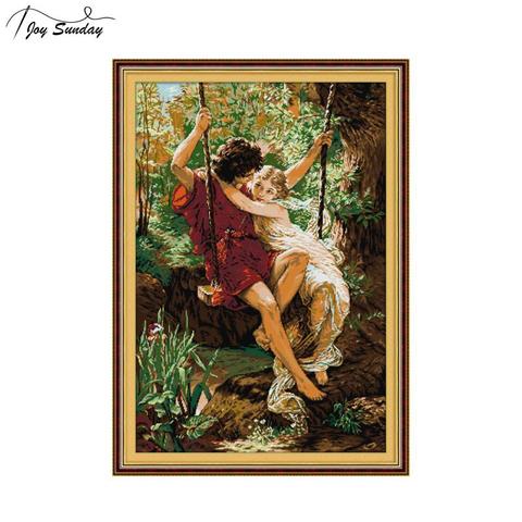 Character Series 11CT 14CT Chinese Cross Stitch DMC Couple Swinging Good Time European Style Handmade Sewing Canvas Embroidery ► Photo 1/6