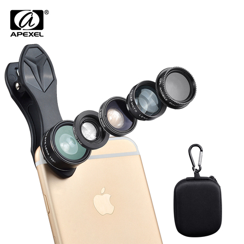 5in1 Clip  Fish Eye Lens Wide Angle Macro telescope CPL  Mobile Phone Lens For iPhone 5 6S Plus Xiaomi phones fisheye Lentes DG5 ► Photo 1/6