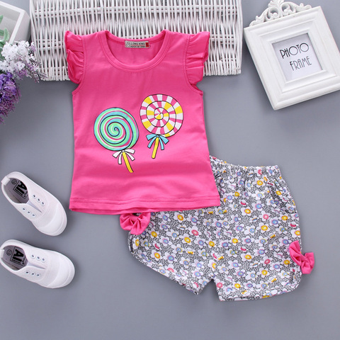 Children Summer Clothing Set For Girl Kids Suit Short Sleeve White T-shirt + shorts 2 pieces Outfits Baby Cotton Clothes 2 years ► Photo 1/6