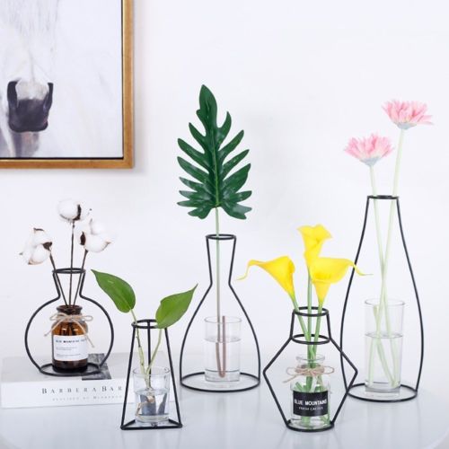Creative Iron Line Flowers Vase Metal Plant Holder Iron Vase Home Art Decor 