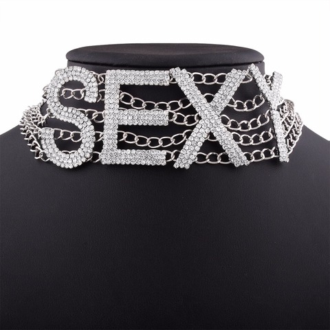 Rhinestone Choker Necklace Luxury Fashion Crystal Jewellery Sexy Word Chocker Bling  Glam Sparkly Women's Jewelry Accessories ► Photo 1/6