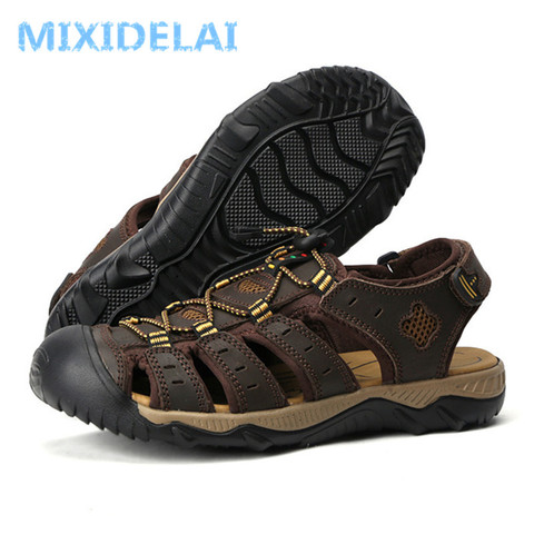 MIXIDELAI Big Size Genuine Leather Men Sandals New Summer Men Shoes Beach Sandals for Man Fashion Brand Outdoor Casual Sneakers ► Photo 1/6