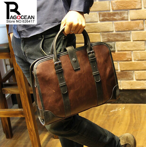 New fashion men leather pu briefcase messenger shoulder bag brands business handbag men's travel bag retro briefcase brown black ► Photo 1/6