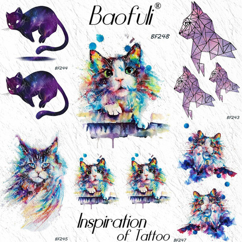 Funny Kitty Cat DIY Colorful Temporary Tattoos For Women Girls Body Art Arm Watercolor Fake Tattoo Waterproof Kids Tatoo Sticker ► Photo 1/6