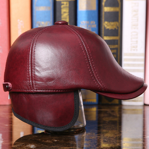 Winter Men Genuine Leather Hat Adult Sheepskin Baseball Caps Fashion Ear Protection Warm Headgear Cap Baseball Hat  B-7287 ► Photo 1/5