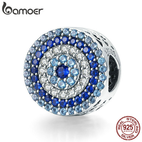 BAMOER Fashion New 925 Sterling Silver Blue Eye Lucky Blue Cubic Zircon Beads Charms fit Necklace Bracelets DIY Jewelry SCC915 ► Photo 1/6