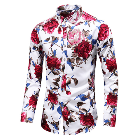 2022 Autumn Men Slim Floral Print Long Sleeve Shirts Fashion Brand Party Holiday Casual Dress Flower Shirt Homme Plus Size 7XL ► Photo 1/6
