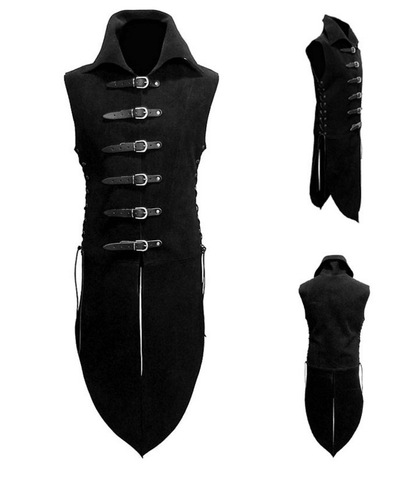 Men Middle Age Renaissance Knight Solider Armor  Vest Medieval Landlord High Neck Top Shirt Leather Button Costume ► Photo 1/1