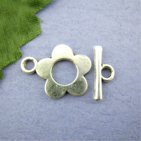 Doreen Box Lovely 25Sets Tibetan Silver Flower Toggle Clasps Ring16*20mm (B00426) ► Photo 1/3