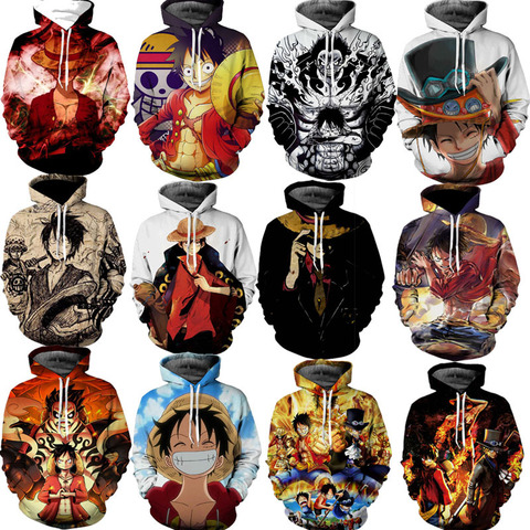 Anime ONE PIECE Costume Monkey D Luffy Sweatshirts Cosplay Autumn Men European and American 3D Printing Jacket Hooded sweater ► Photo 1/6