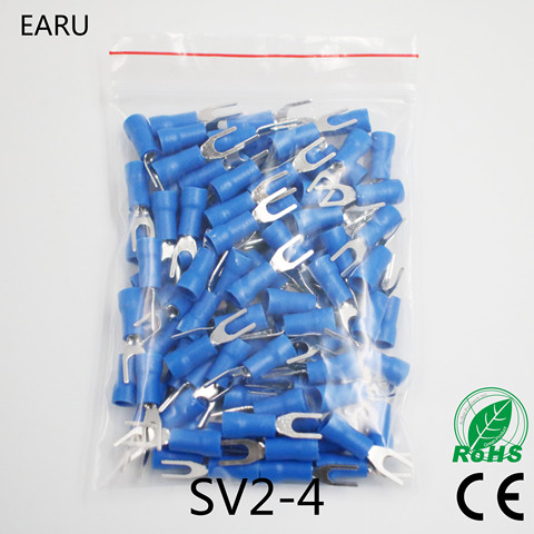 SV2-4 Blue Furcate Cable Wire Connector 100PCS/Pack Furcate Pre-Insulating Fork Spade 16~14AWG Wire Crimp Terminals SV2.5-4 SV ► Photo 1/4