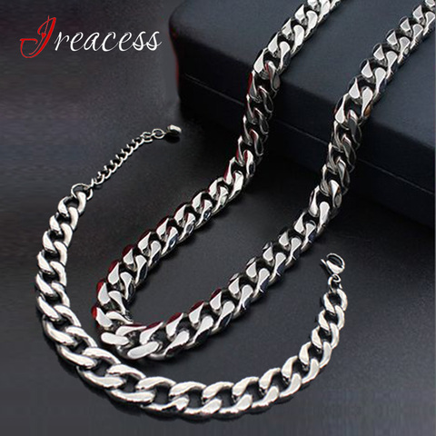 Men Titanium Stainless Steel Chain Necklace & Bracelet Set Women Fashion Hip hop jewelry sets For Men Silver Color Never Fading ► Photo 1/6