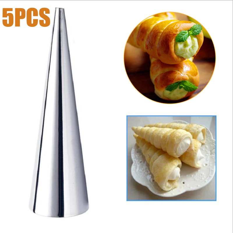 5pcs Stainless Steel Spiral Horn Cream Pastry Baking Croissant Bread Cake Mold 