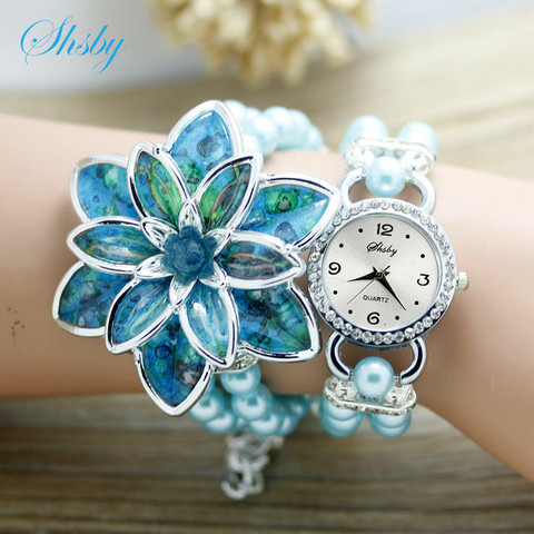 shsby fashion Women Rhinestone Watches  Ladies pearl strap Many petals flower bracelet quartz wristwatches women dress watches ► Photo 1/5