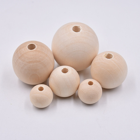 Straight Hole Round Wood Beads Natural Color Eco-Friendly Spacer Beads DIY Making Crafts Jewelry Accessories Dia 8-30mm ► Photo 1/6