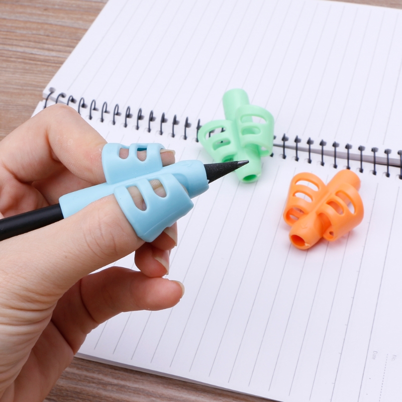 3Pcs Two-finger Silicone Grip Baby Pencil Holder Writing Pen Learn Writing Tools 