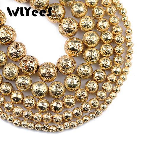 WLYeeS Natural Stone Beads 14 Gold Lava Stone Loose Beads 4 6 8 10 12mm Round Ball for Jewelry Accessories Making Bracelet 15in ► Photo 1/6
