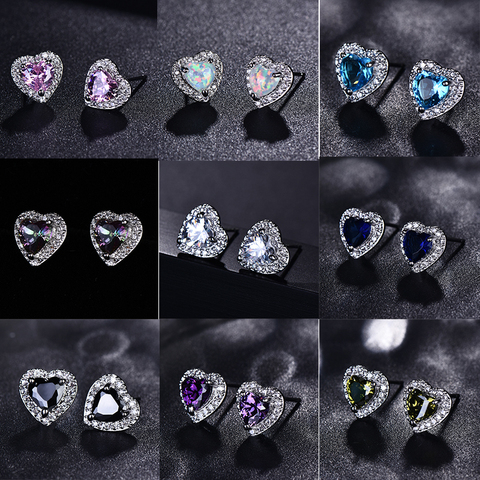 Luxury Female Black/Green/Red/Blue/White Stud Earrings Fashion Small Opal Heart Earrings For Women Vintage Wedding Jewelry ► Photo 1/6
