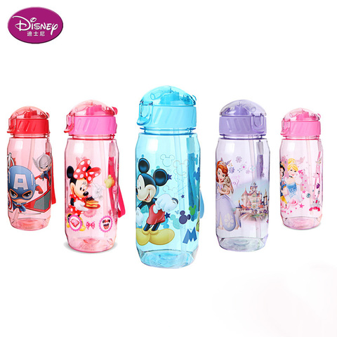 Disney Kids Water Bottles 450ml Minnie Mickey Mouse Cartoon Cups with Straw  Captain Sport Bottles Girls