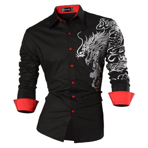 Sportrendy Men's Shirt Dress Casual Long Sleeve Slim Fit Fashion Dragon Stylish JZS041 ► Photo 1/5