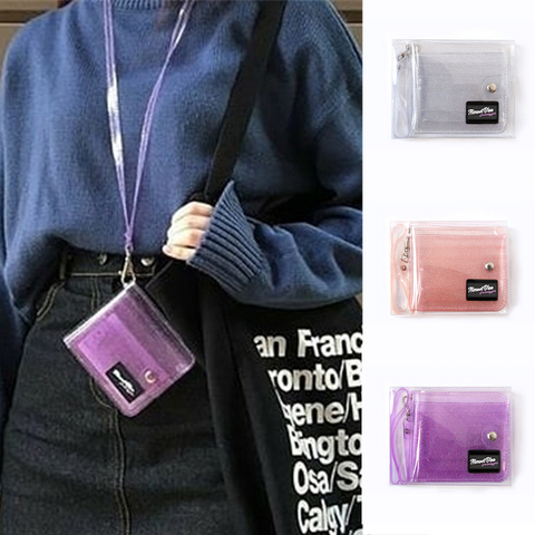 Fashion Transparent ID Card Holder PVC Folding Short Wallet High Grade Women Girl Glitter Business Cards Case Purse With Lanyard ► Photo 1/6