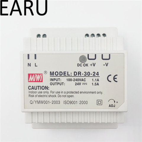 EARU rail indoor  power supply  30w 24V power suply 24v 30w ac dc converter good quality dr-30-24 ► Photo 1/6