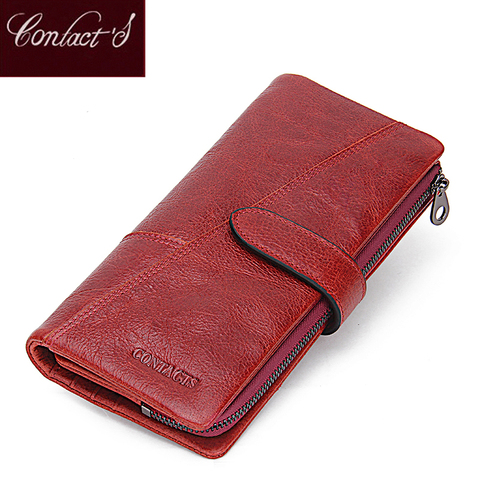 Contact's Women Wallets Brand Design High Quality Genuine Leather Wallet Female Hasp Fashion Dollar Price Long Purse Card Holder ► Photo 1/6
