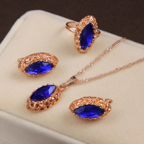 Fashion Gold Color Jewelry Sets Luxury Water Drop Pendant Necklace Earrings Ring Crystal Jewelry Sets Women Wedding Jewelry Set ► Photo 1/6