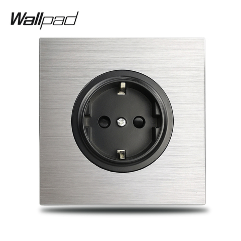 Wallpad L6 Grey Single 16A EU Wall Electric Socket Silver Aluminum Plate 1 Gang Power Outlet Brushed Metal Panel ► Photo 1/6