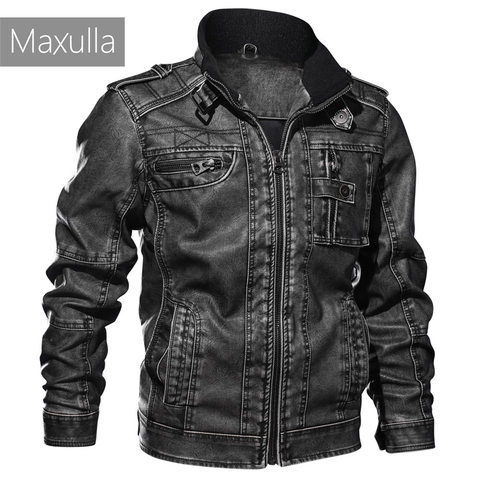 Maxulla Mens PU Jacket Fashion Mens Leather Jacket Coats Male Causal Slim Fit Faux Leather Punk Motorcycle Jackets Clothing 7XL ► Photo 1/6