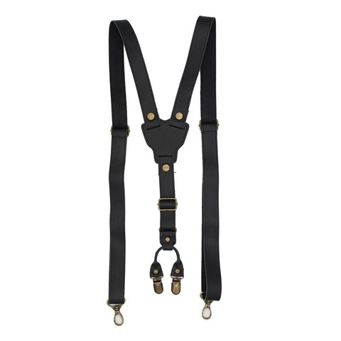 2.5cm real retro cowhide black leather strap Women men suspenders belt adjustable bronze buckle braces groom Y-Shaped shirt ► Photo 1/6