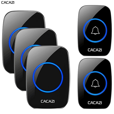 CACAZI Wireless Waterproof Doorbell 300m Range US EU UK AU Plug Home Intelligent Door Bell Chime 1 2 Button 1 2 3 Receiver ► Photo 1/6