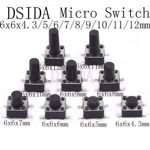 20PCS SMD 4PIN 6x6x4.3/5/6/7/8/9/10 mm Micro Tact Switch 0.5A 50V Push Button Switches 6x6x4.3mm 6x6x5mm 6x6x6mm 6x6x7mm 6x6x8mm ► Photo 1/4