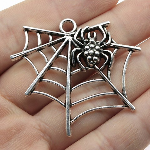 WYSIWYG 2pcs 47x42mm Antique Silver Color Spider Web Charm Pendants Spider Web Charms Spider Web Pendants ► Photo 1/3