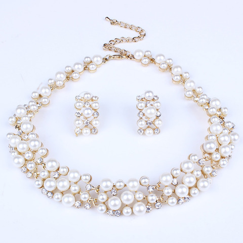 Fashion Pearl Jewelry Sets For Women African Beads Jewelry Set Gold Wedding Crystal Bridal Dubai Necklace Jewelery Costume ► Photo 1/6