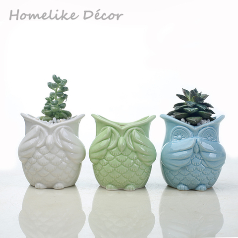Pack of 3 pieces Owl shaped ceramic flowerpot Mini Owl animal porcelain flower plant pot for Desktop Home Garden decoration ► Photo 1/6