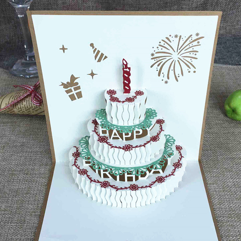 1pcs Vintage Handmade Happy Birthday 3D Pop Up Greeting Cards Gift Cake Card With Envelope Postcard Invitation Anniversary Decor ► Photo 1/6