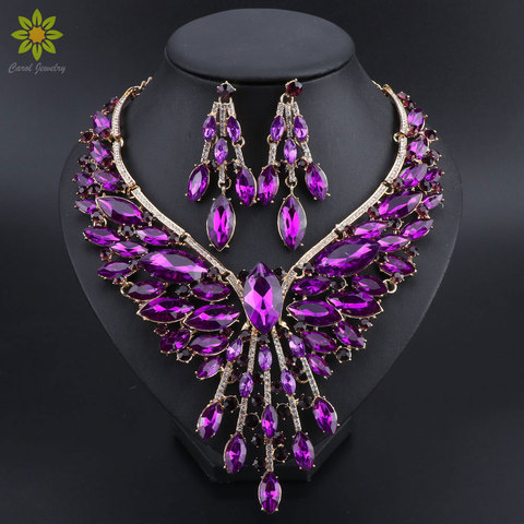 Crystal Bridal Jewelry Sets Wedding Party Costume Accessory Indian Necklace Earrings Set for Bride GorgeousJewellery Sets Women ► Photo 1/6