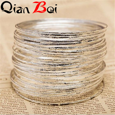 QianBei 10Pcs/Set Women's Fashion Etched Dimpled Circle Bracelets Bangle Party Jewelry Wedding Xmas Free Shipping ► Photo 1/6