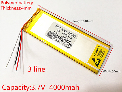 3 line 3.7V,4000mAH (polymer lithium ion battery) Li-ion battery for tablet pc 7 inch 8 inch 9inch 4050140 Free Shipping ► Photo 1/5