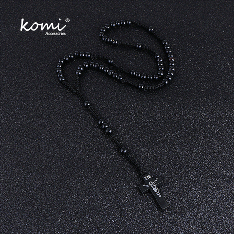 Komi Wholesale Catholic Orthodox 8mm Wooden Rosary Beads Brand Necklaces Religious Jesus Praying Necklaces  Beads Jewelry ► Photo 1/6