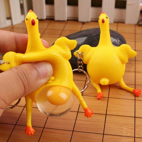 Cute Chicken Egg Laying Hens Crowded Stress Ball Keychain Creative Funny Spoof Tricky Gadgets Toy Chicken Keyring Key Chains ► Photo 1/6