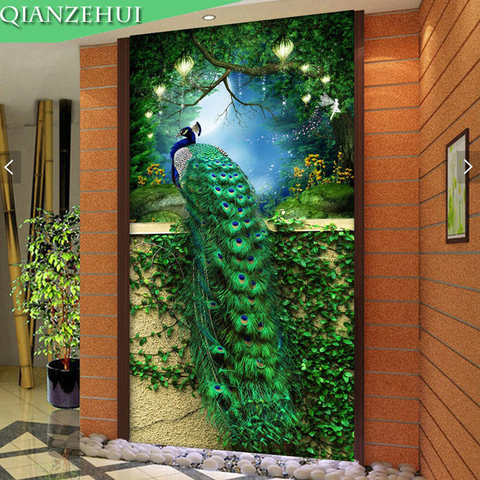 QIANZEHUI,DIY Diamond Embroidery,Round Diamond Green Peacock porch Full rhinestone 5D Diamond painting cross stitch,needlework ► Photo 1/6