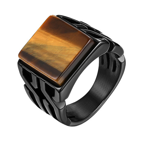 BONISKISS Vintage Men's Ring Tiger Eye Stone Punk Classic Black Color Ring Male Stainless Steel Ring Bijoux Aneis Jewelry Gift ► Photo 1/6