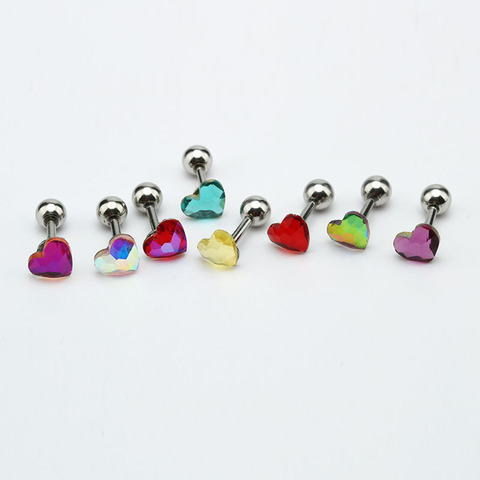 2PCS Small Heart Ear Studs Earrings Cartilage Earrings Crystal Surgical Steel 5mm 8 Colors Body Piercing Jewelry Free Shipping ► Photo 1/6